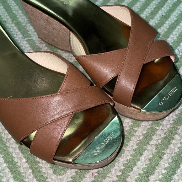 Jimmy Choo Platform Sandals Prima Cork Wedge Slides - Picture 10 of 13